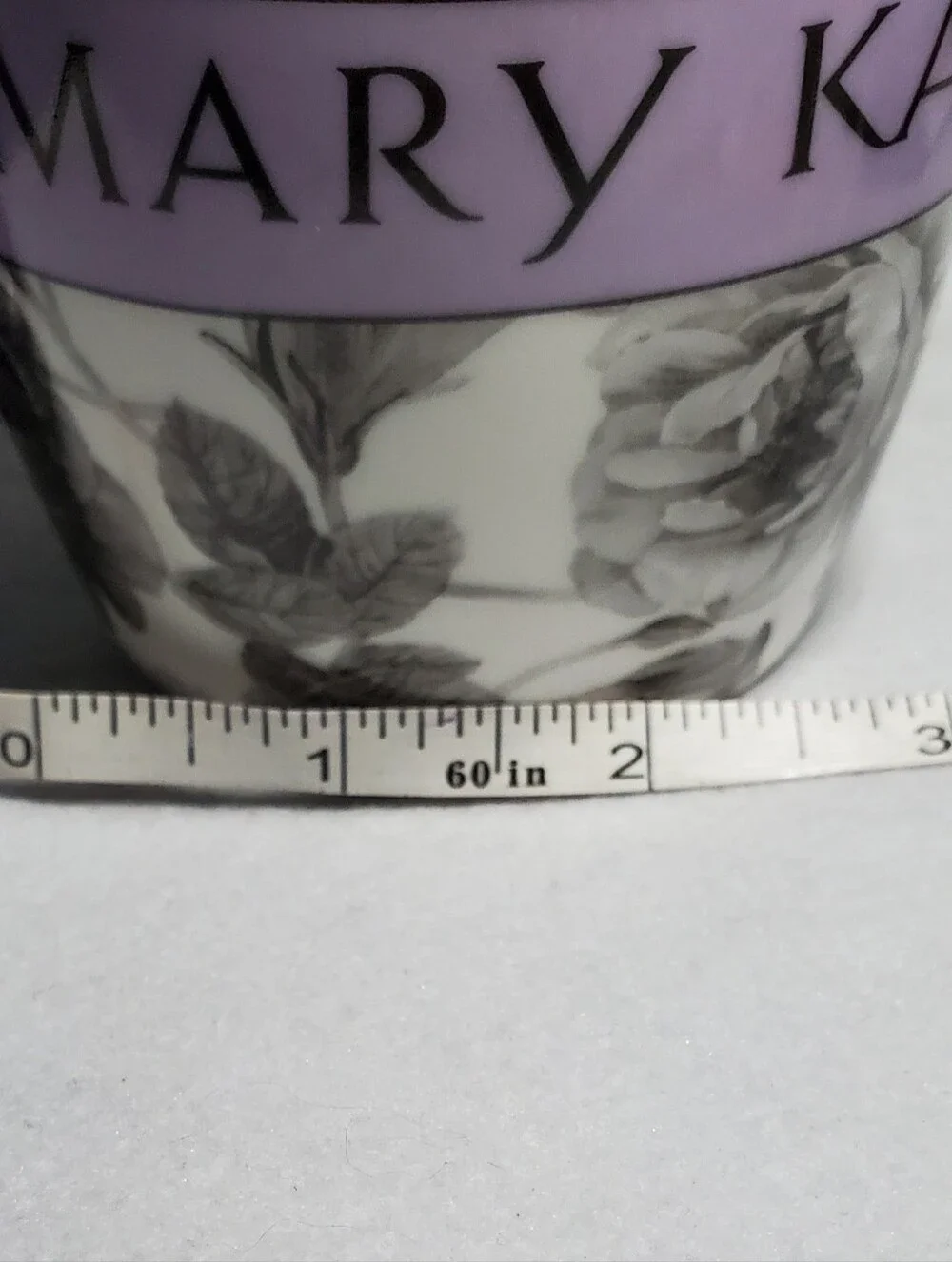 Mary Kay Black, White & Lavendar Floral Logo Ceramic Mug.